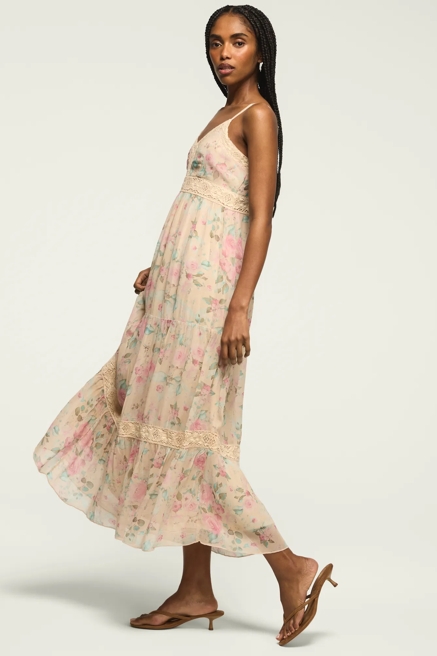 PRINTED LACE TIERED MIDI DRESS, image 4