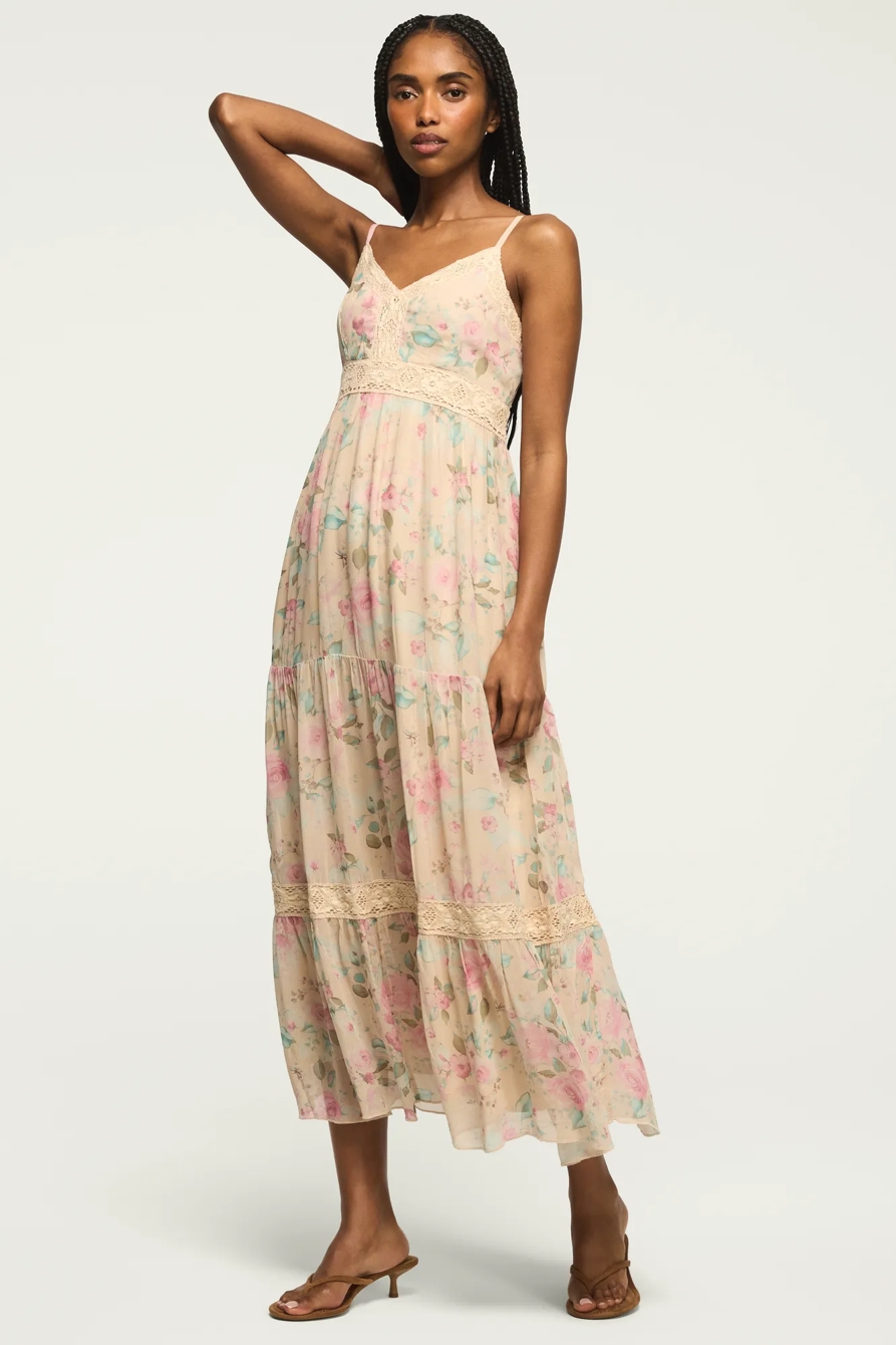 PRINTED LACE TIERED MIDI DRESS, image 5