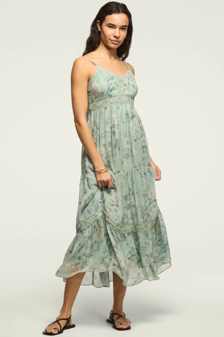 PRINTED LACE TIERED MIDI DRESS, image 1