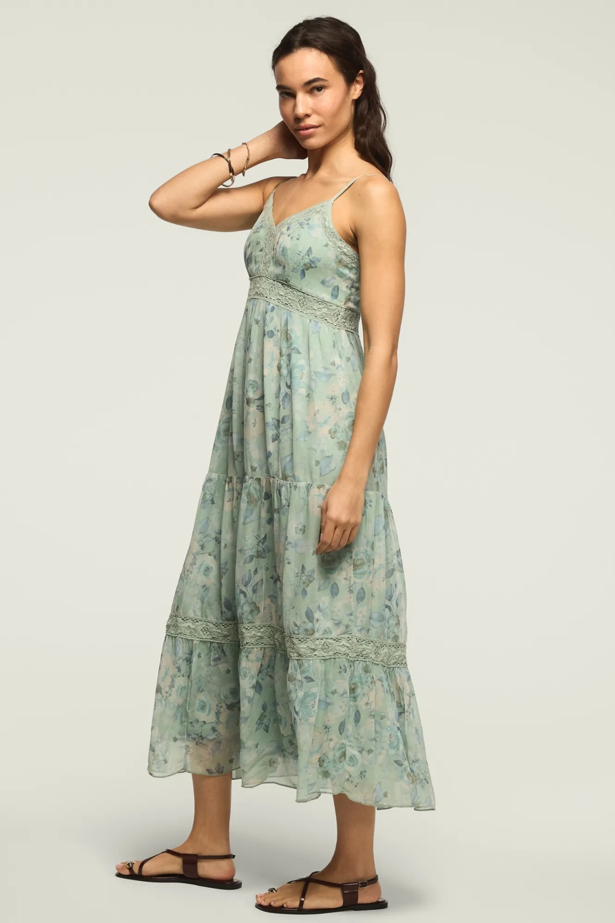PRINTED LACE TIERED MIDI DRESS, image 4