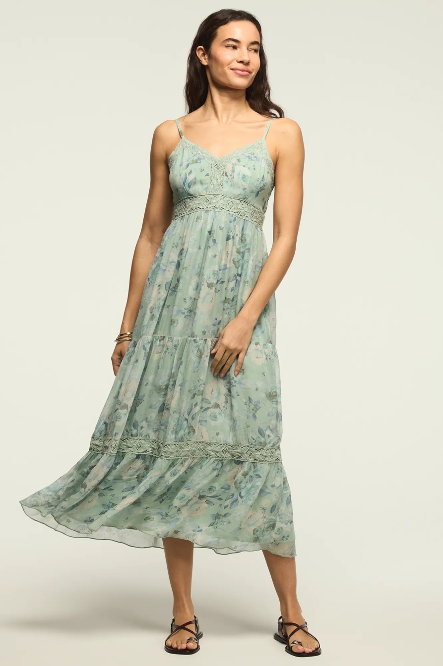 PRINTED LACE TIERED MIDI DRESS, image 5