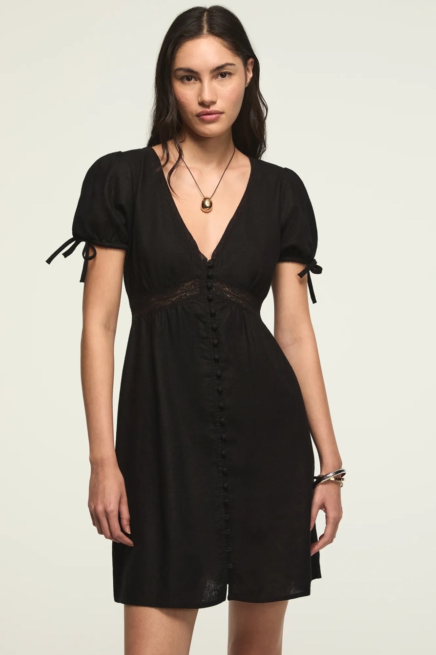 SHORT SLEEVE LACE BTTN THROUGH MINI DRESS, image 1