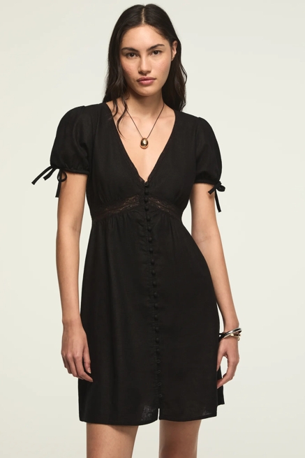 SHORT SLEEVE LACE BTTN THROUGH MINI DRESS, image 1