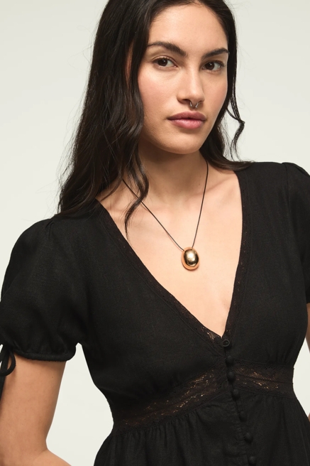 SHORT SLEEVE LACE BTTN THROUGH MINI DRESS, image 2