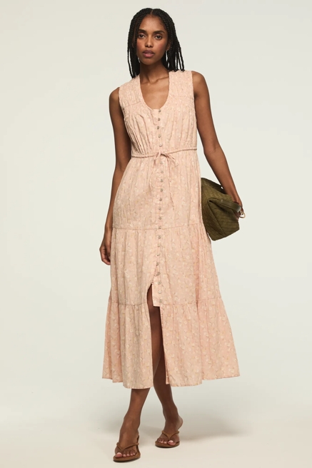 CRINKLE TIERED MIDI DRESS, image 1