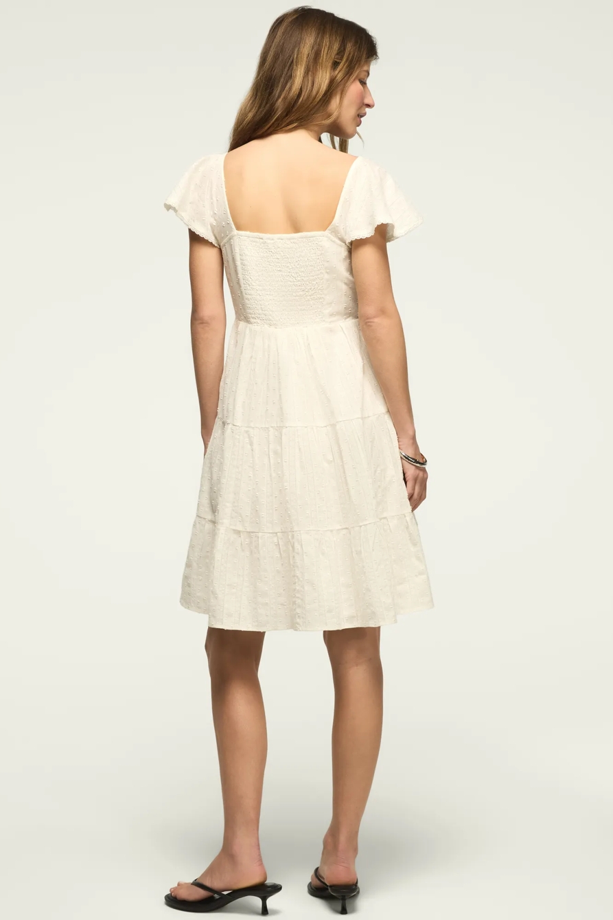 LACE YOKE TIERED MINI DRESS, image 3