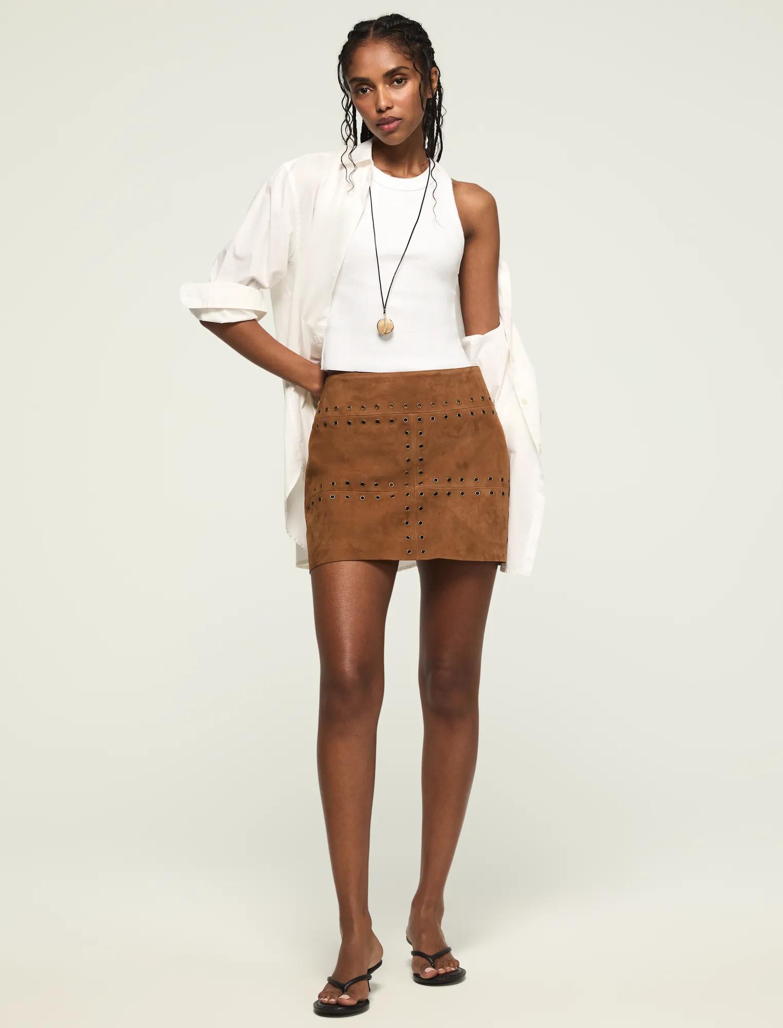 festival suede mini skirt