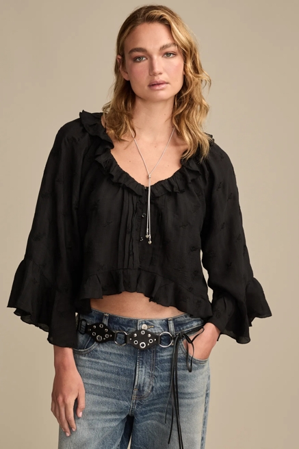 RUFFLE V NECK LONG SLEEVE BLOUSE, image 1