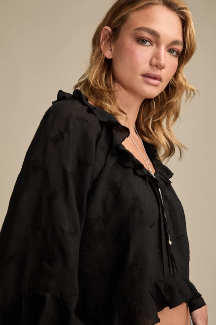 RUFFLE V NECK LONG SLEEVE BLOUSE, image 2