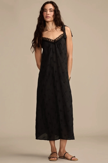 EMBROIDERED TIE STRAP SLIP DRESS, image 1