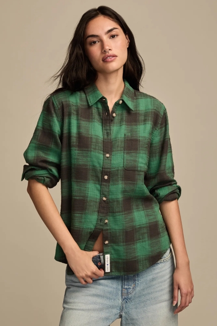 CLYDE PLAID BOYFRIEND BUTTON DOWN SHIRT, image 1