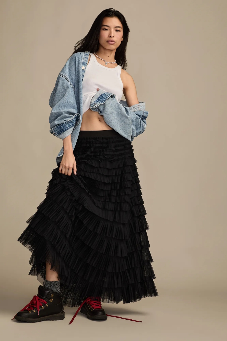 TULLE RUFFLE MAXI SKIRT, image 6