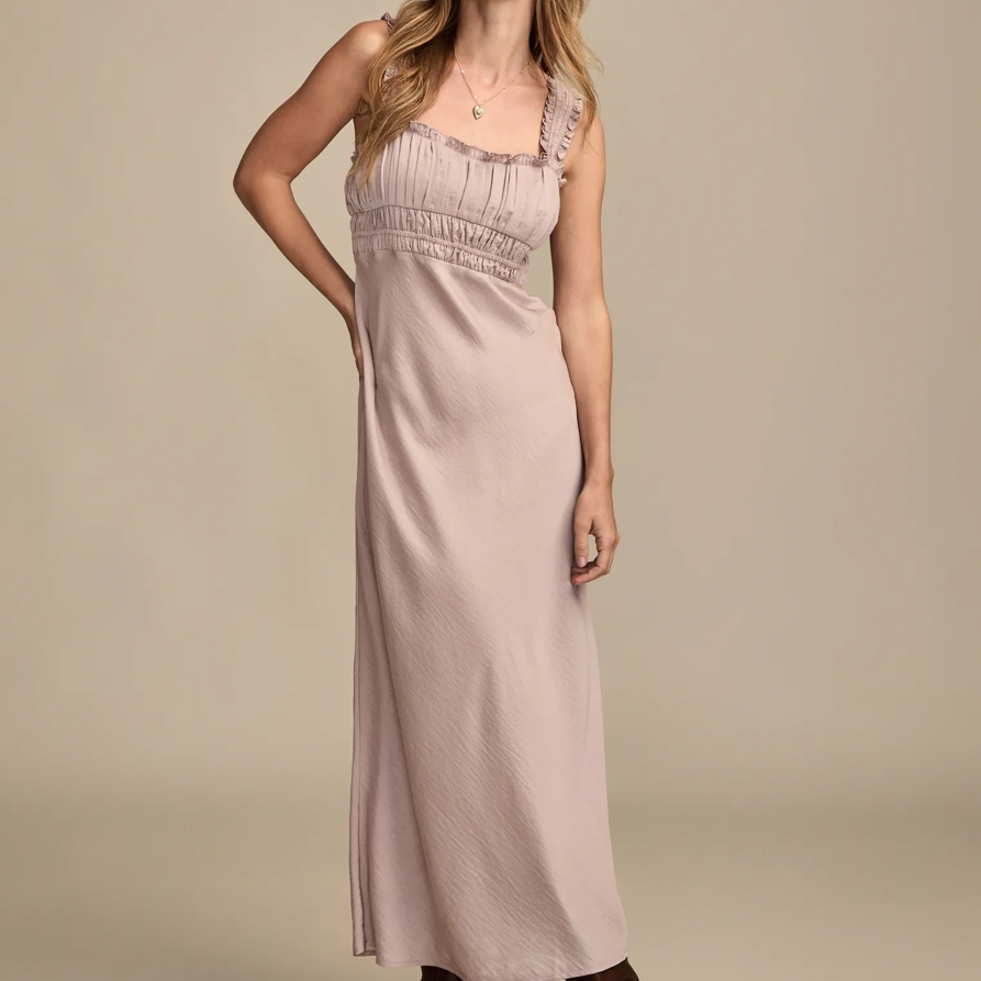 Lucky Brand Ruched Bodice Slip Midi Dress – Women’s Clothing Dresses Shirt Midi Dress