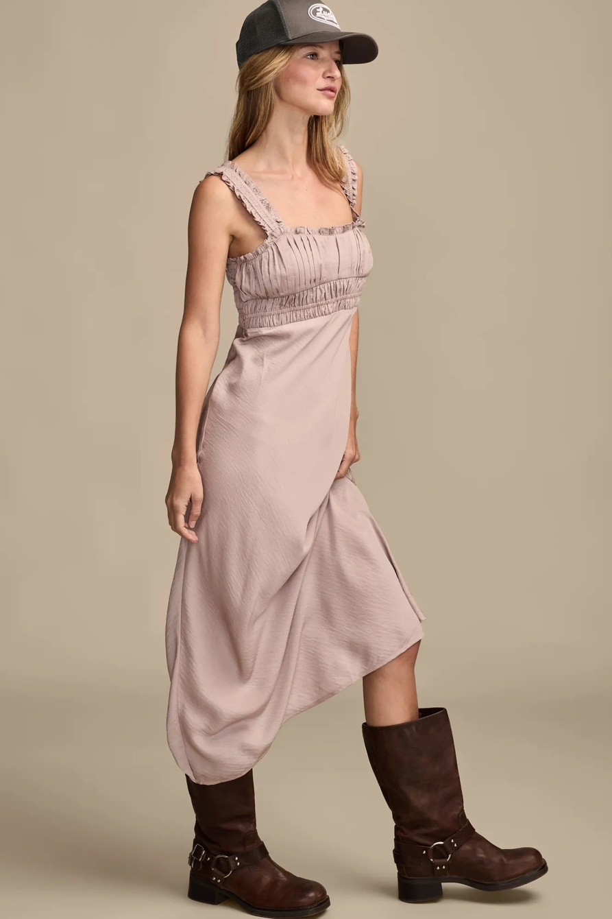 RUCHED BODICE SLIP MIDI DRESS, image 4