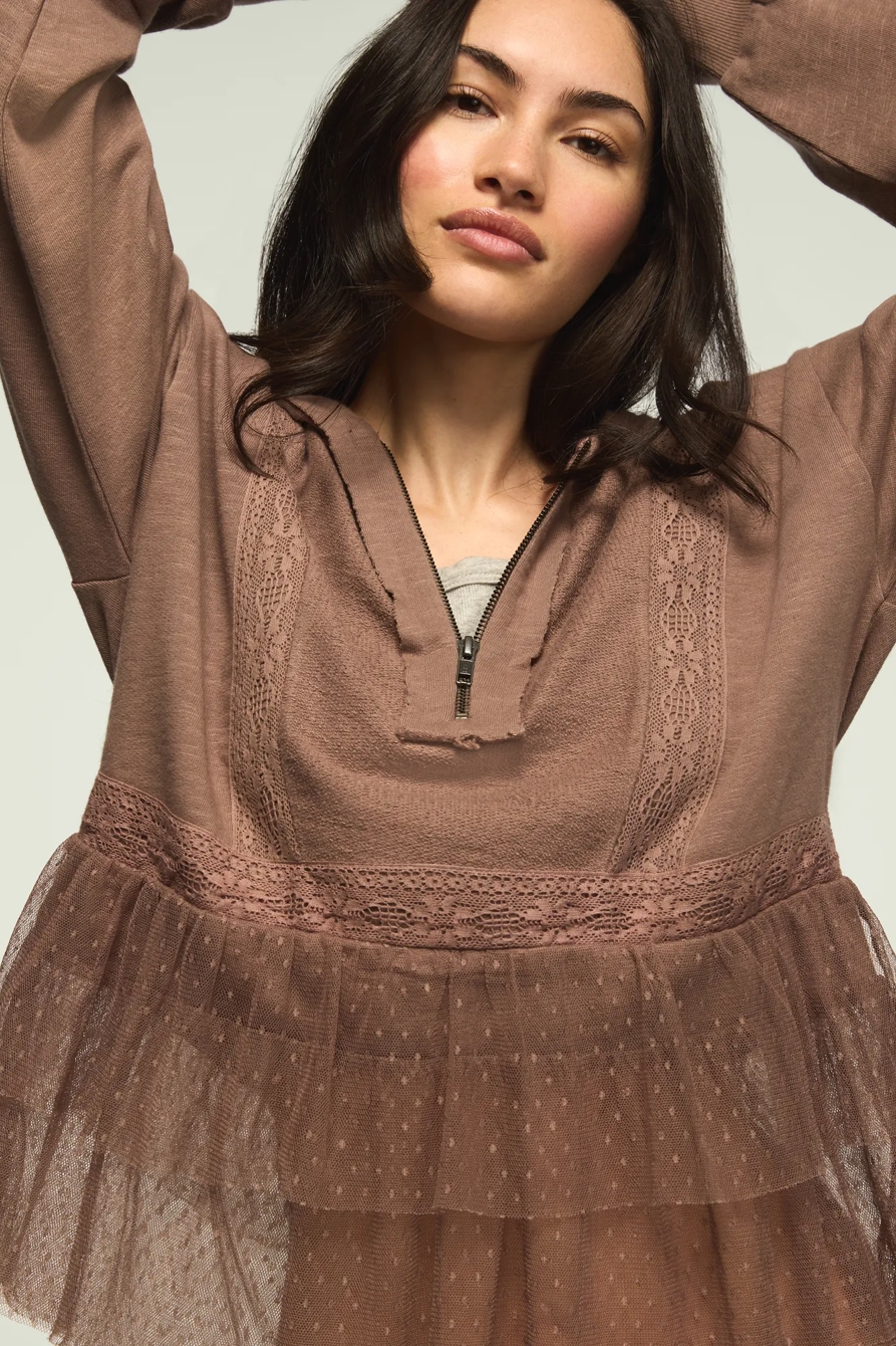 LACE TRIM PEPLUM ZIP UP, image 2