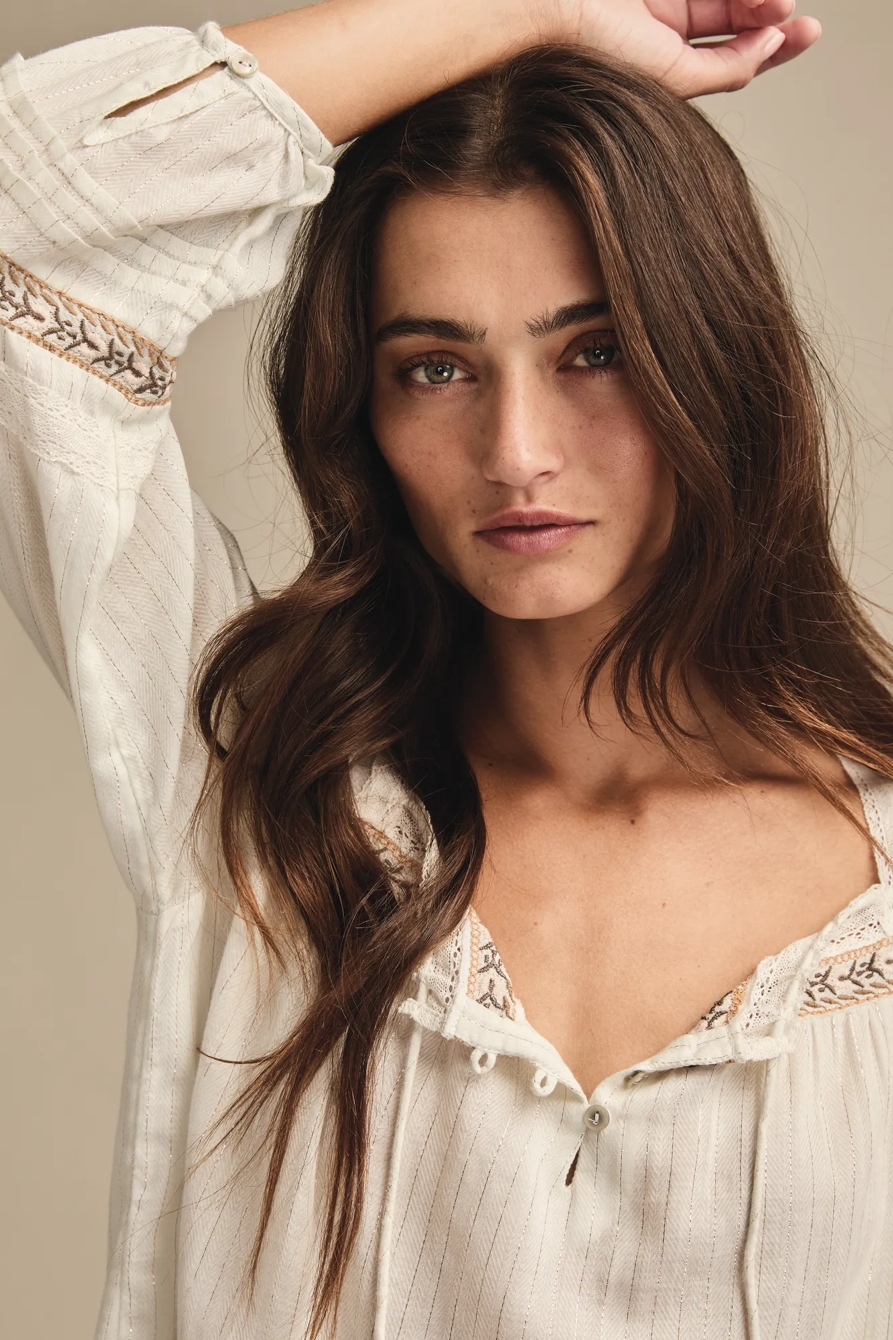 EMBROIDERED SQUARE NECK PEASANT, image 2