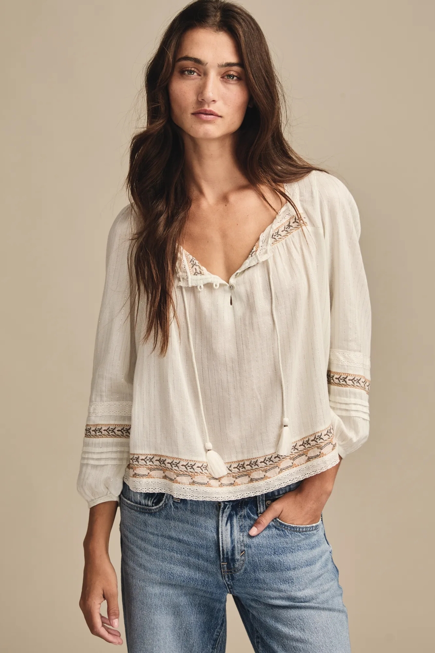 EMBROIDERED SQUARE NECK PEASANT, image 4