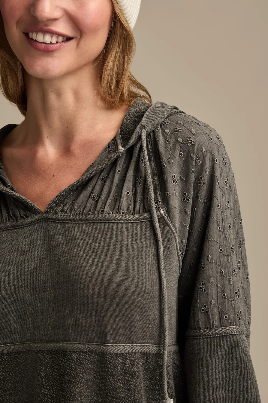 EYELET BOHO FLEECE HOODIE, image 2