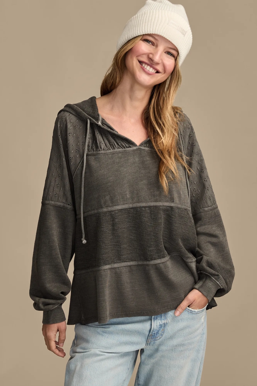 EYELET BOHO FLEECE HOODIE, image 5