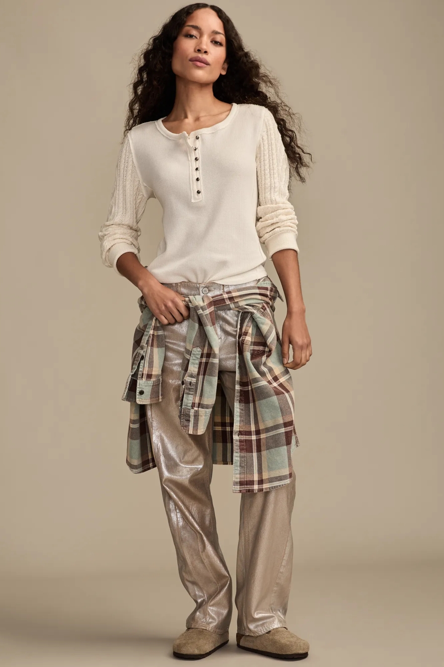 TEXTURED MIXED SLEEVE HENLEY, image 5