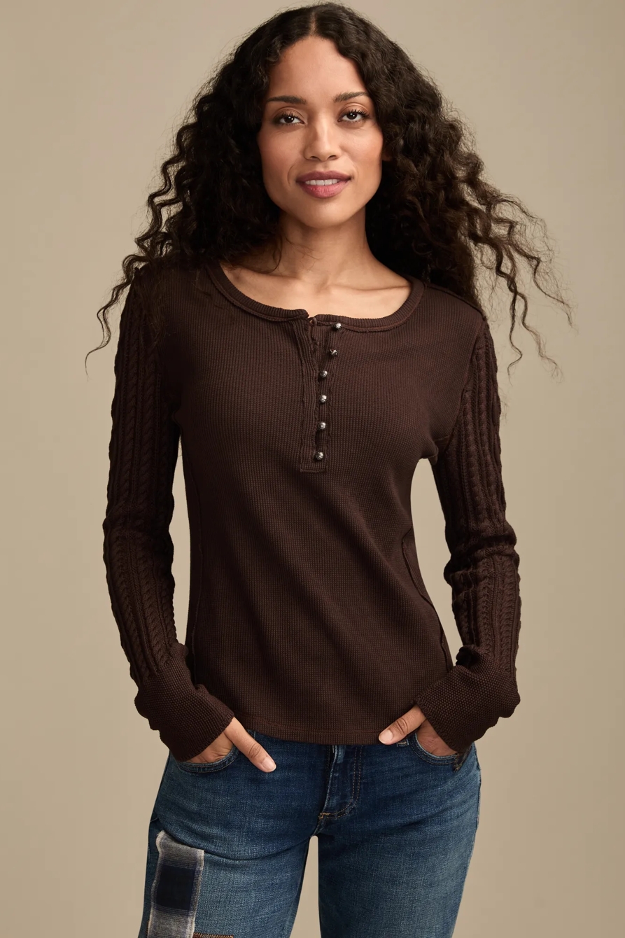 TEXTURED MIXED SLEEVE HENLEY, image 2