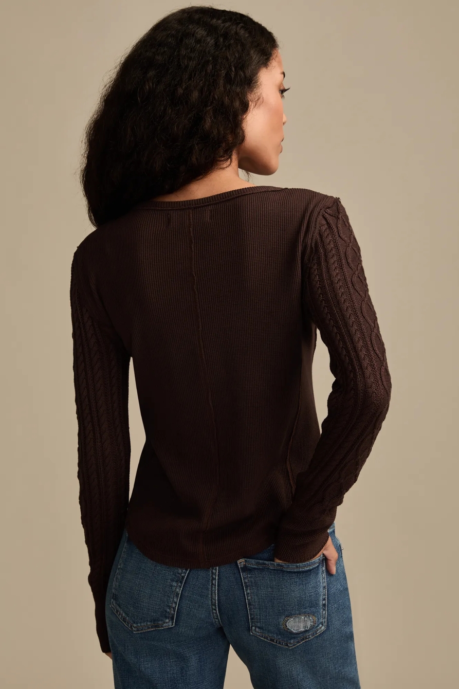TEXTURED MIXED SLEEVE HENLEY, image 3