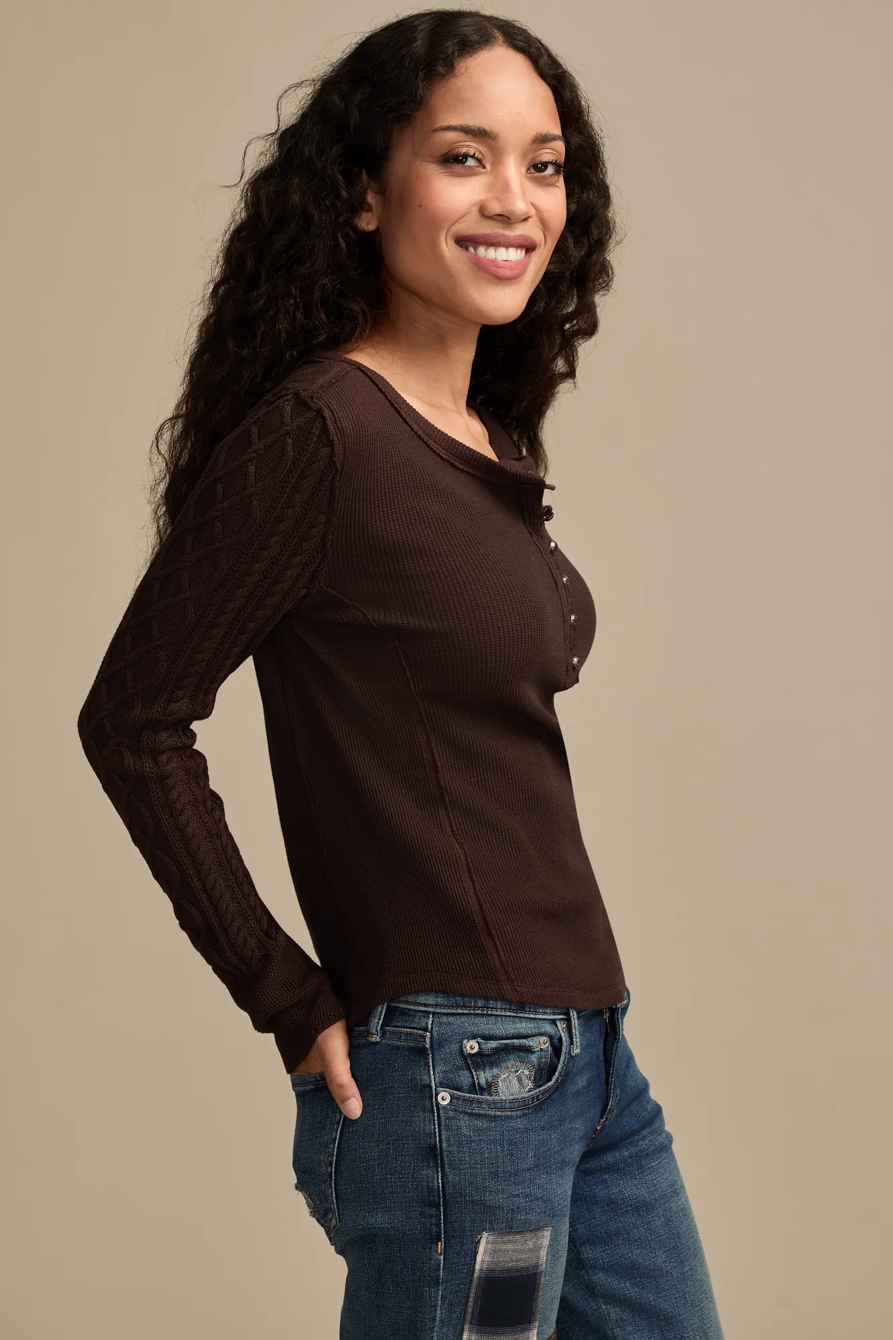 TEXTURED MIXED SLEEVE HENLEY, image 4