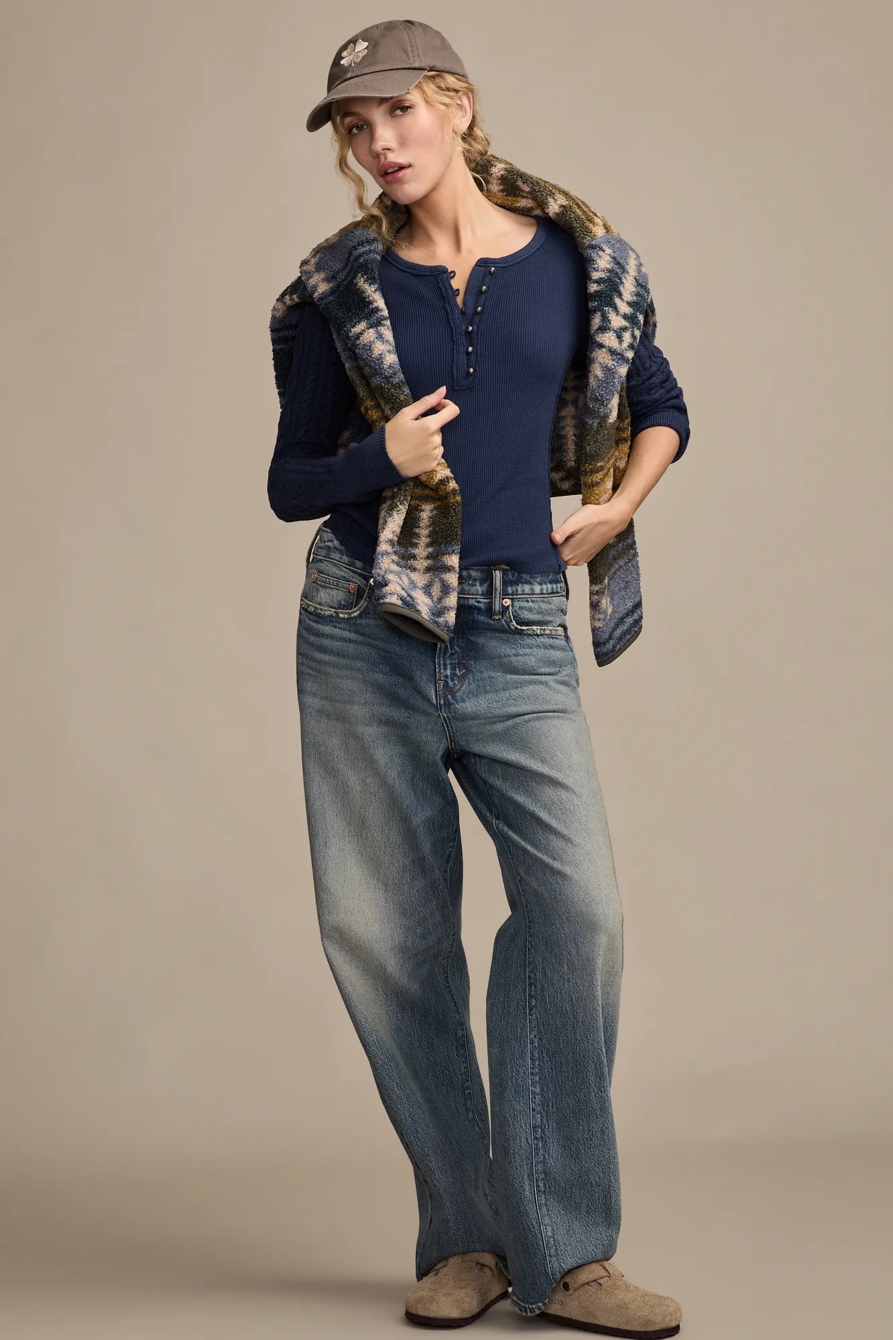 TEXTURED MIXED SLEEVE HENLEY, image 5