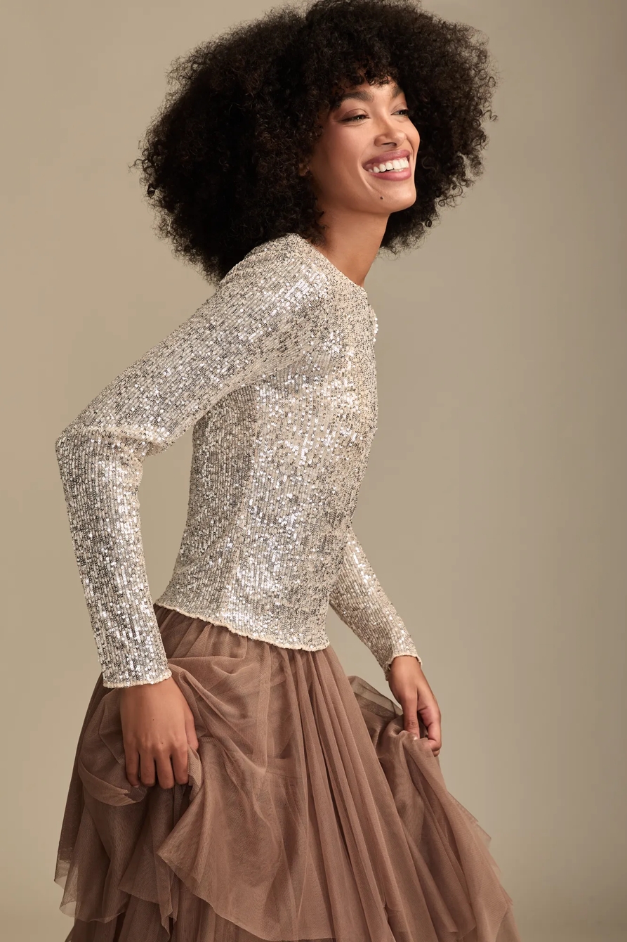 SEQUIN LONG SLEEVE TOP, image 4