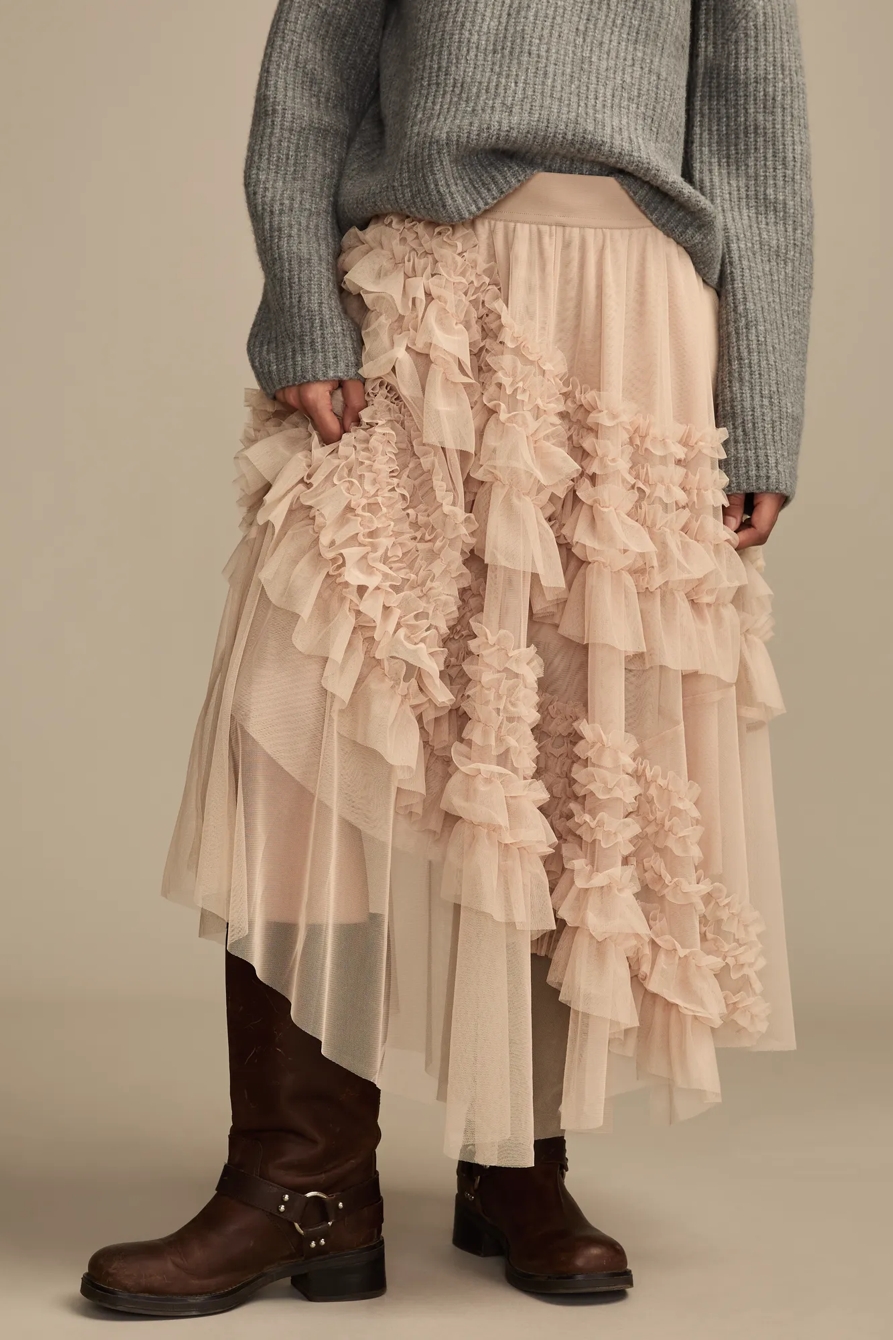 MESH RUFFLE MIDI SKIRT, image 2