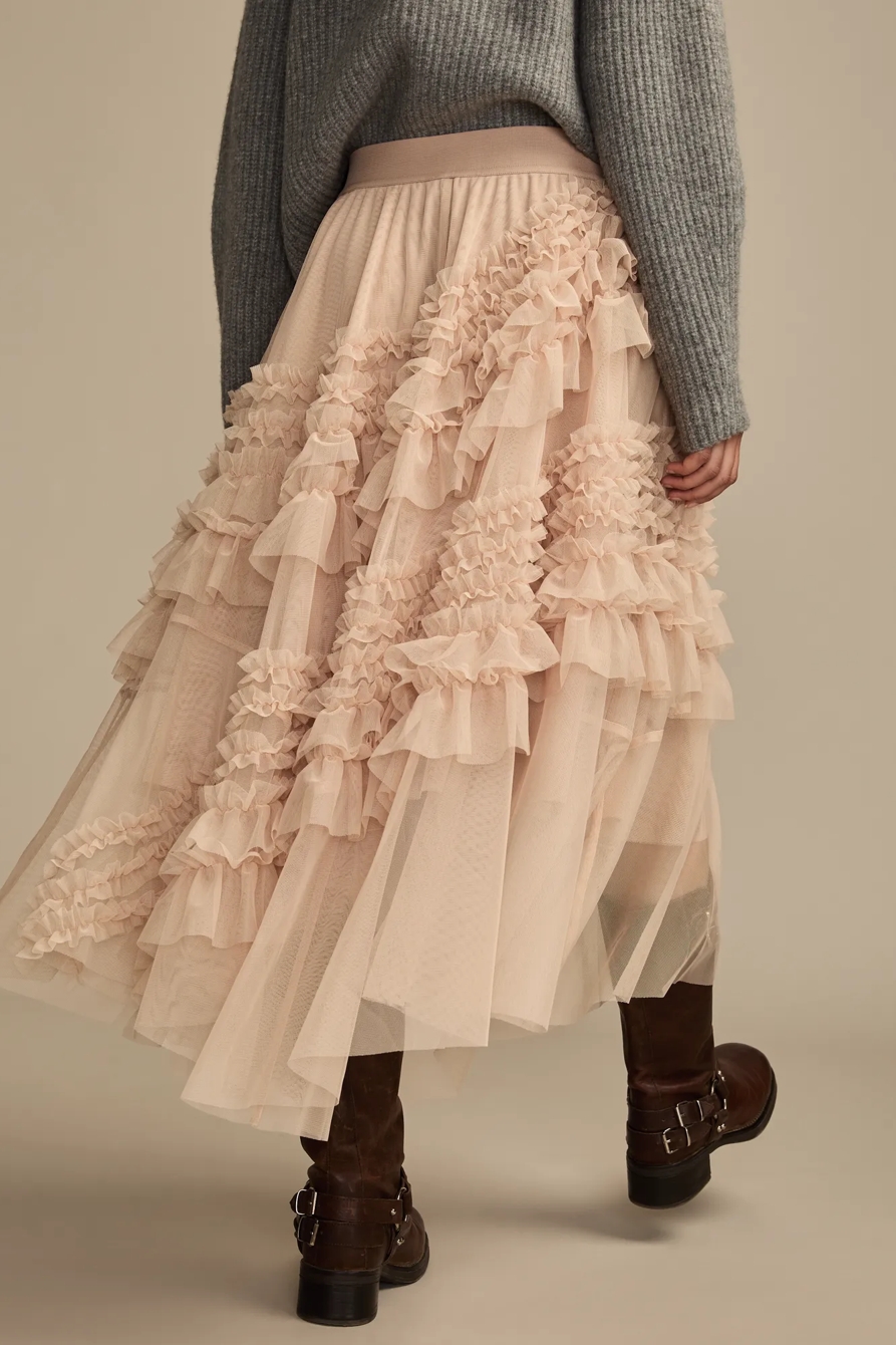 MESH RUFFLE MIDI SKIRT, image 3