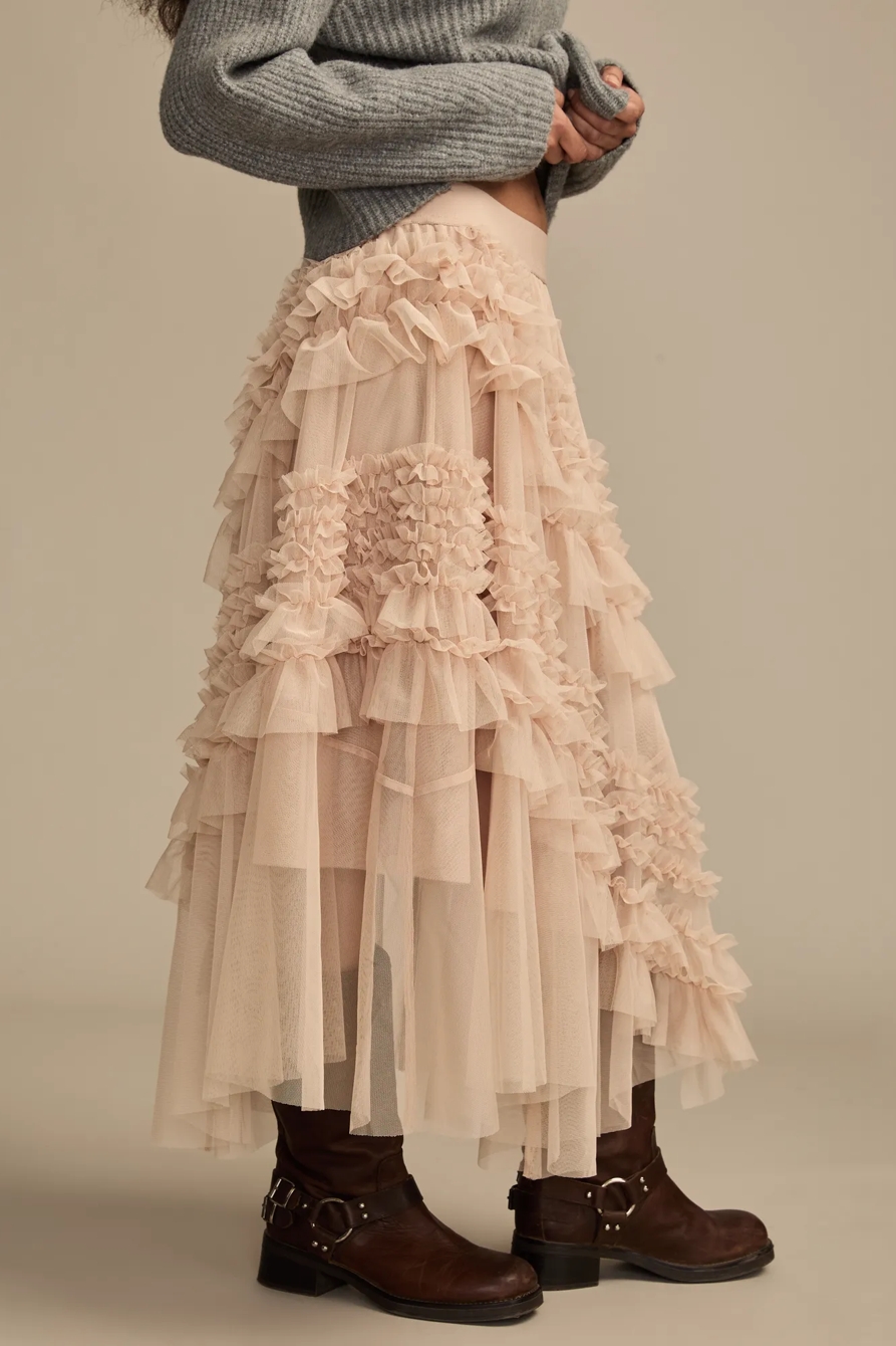 MESH RUFFLE MIDI SKIRT, image 4