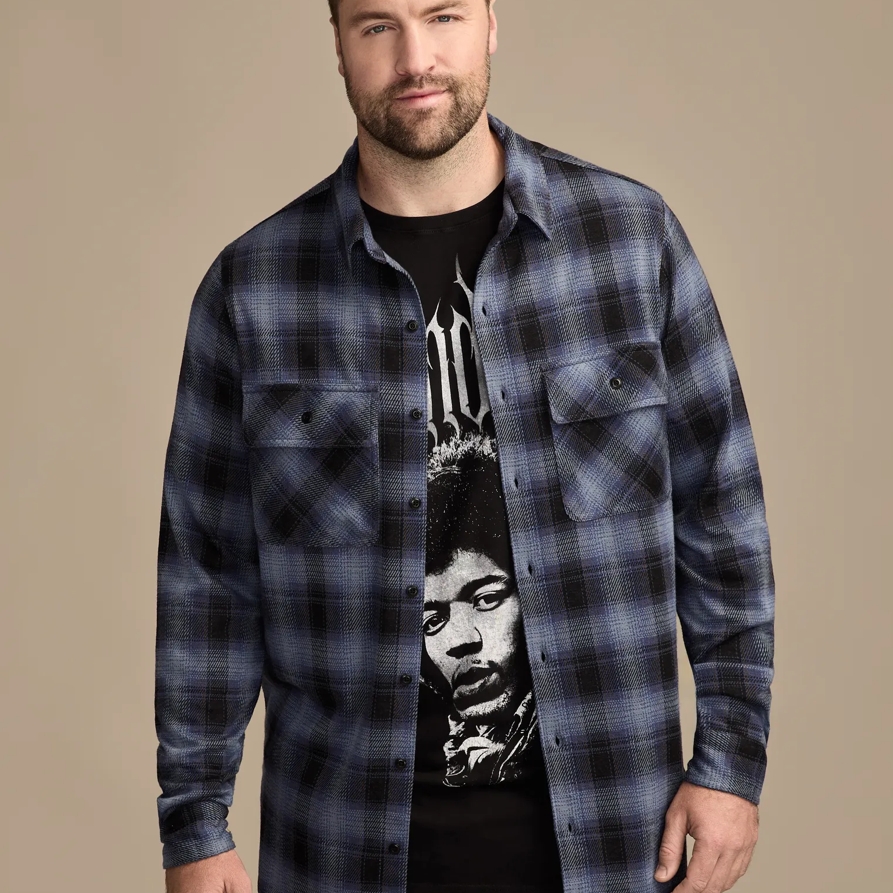 Lucky Brand Brushed Knit Shirting - Men's Clothing Outerwear Shirt Jackets in Navy Multi
