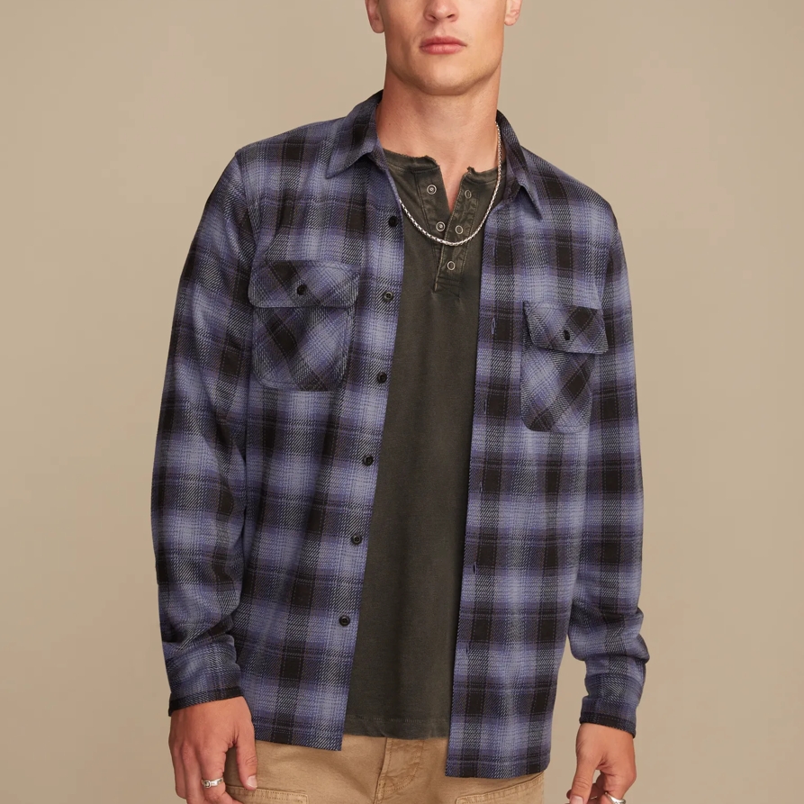 Lucky Brand Soft Knit Jersey Shirt - Men's Clothing Outerwear Shirt Jackets in Navy Multi