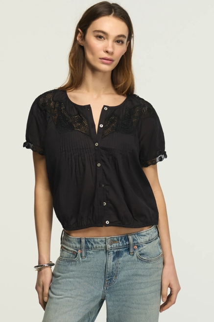CROCHET PUFF SLEEVE BUTTON UP TOP, image 1
