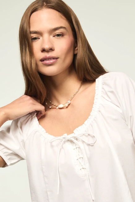 SHORT SLEEVE TIE NECK BLOUSE, image 2
