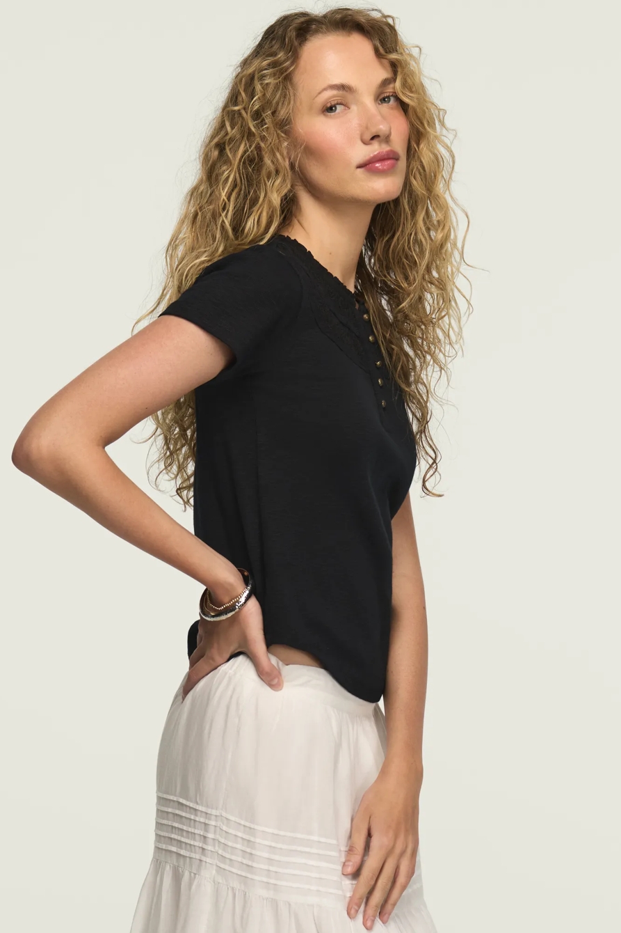 EMBROIDERED YOKE HENLEY TEE, image 3
