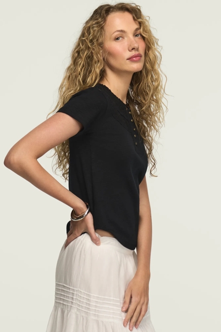 EMBROIDERED YOKE HENLEY TEE, image 3