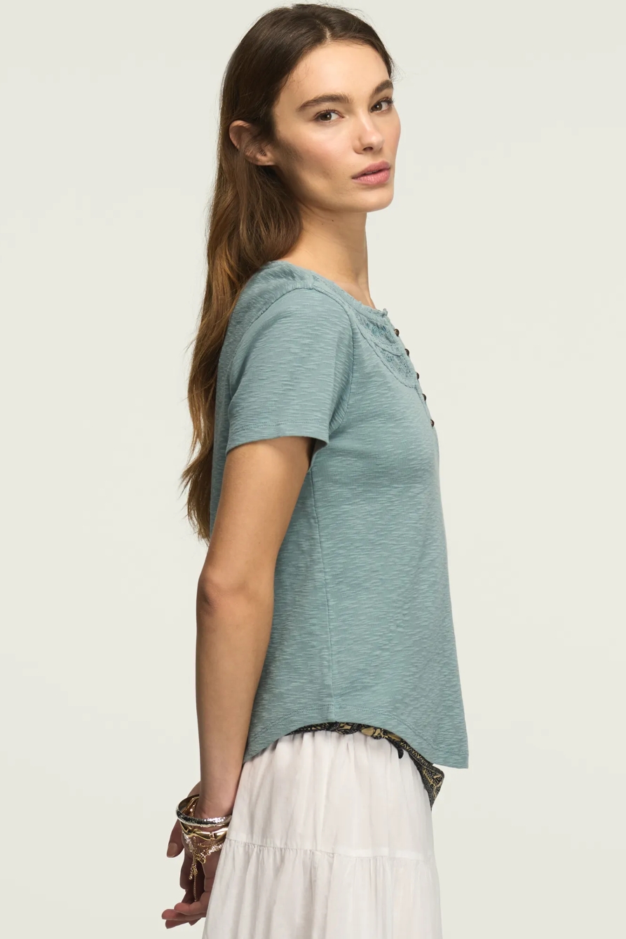 EMBROIDERED YOKE HENLEY TEE, image 3