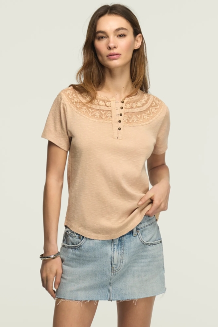 EMBROIDERED YOKE HENLEY TEE, image 1