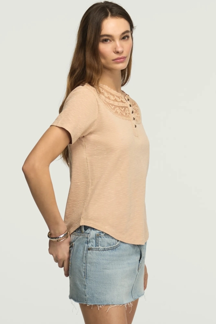 EMBROIDERED YOKE HENLEY TEE, image 4