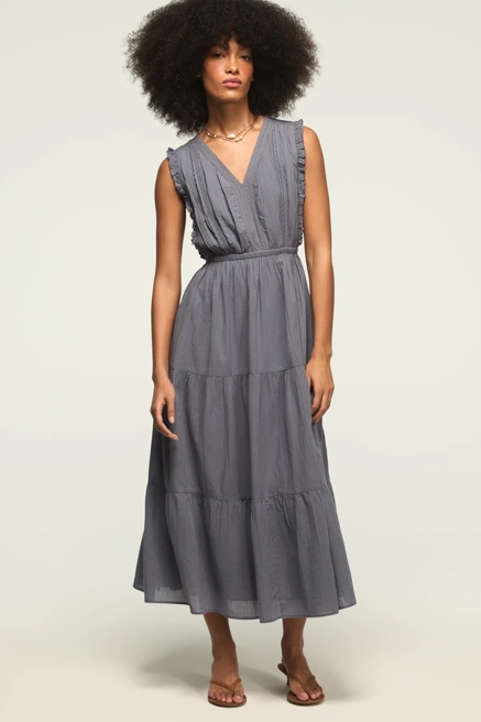 LACE TRIM TIERED MIDI DRESS, image 1