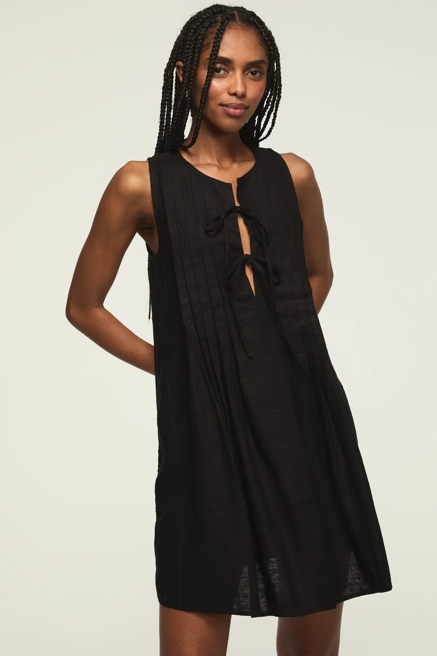 PLEATED TIE NECK MINI DRESS, image 1