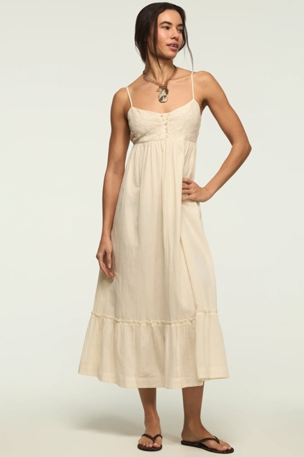 EMBROIDERED HENLEY MIDI DRESS, image 1