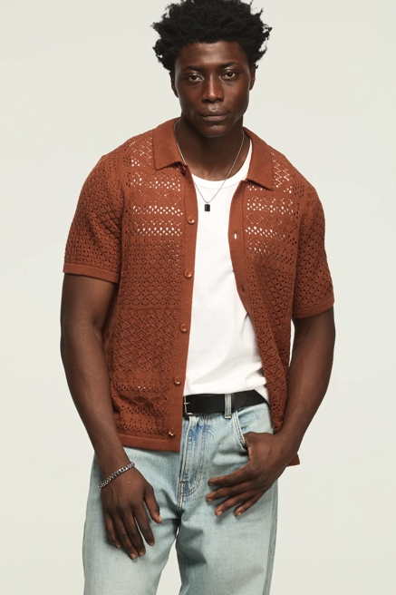 GRANNY SQUARE BUTTON DOWN SWEATER, image 1