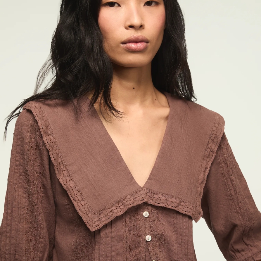 Lucky Brand Peter Pan Peplum Blouse - Women's Clothing Blouses Tops Dress Shirts