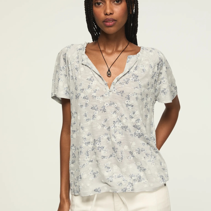 Lucky Brand Sandwash Flutter Sleeve Henley Top - Women's Clothing Tops Tees Henley Shirt