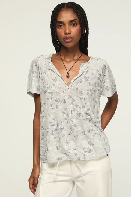 SANDWASH FLUTTER SLEEVE HENLEY TOP, image 1
