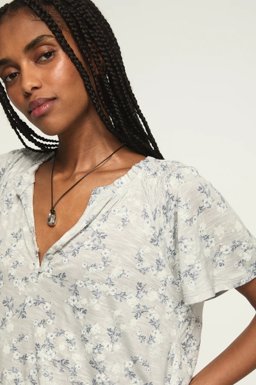 SANDWASH FLUTTER SLEEVE HENLEY TOP, image 2