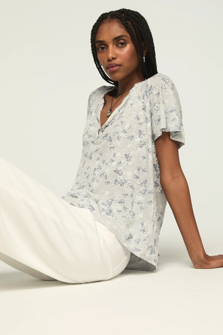 SANDWASH FLUTTER SLEEVE HENLEY TOP, image 5